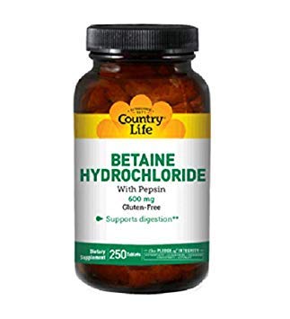 Country Life Betaine Hydrochloride with Pepsin 600 mg - 250 Tablets