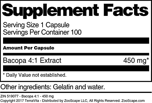 Terravita Bacopa 4:1-450 mg (100 Capsules, ZIN: 519077)