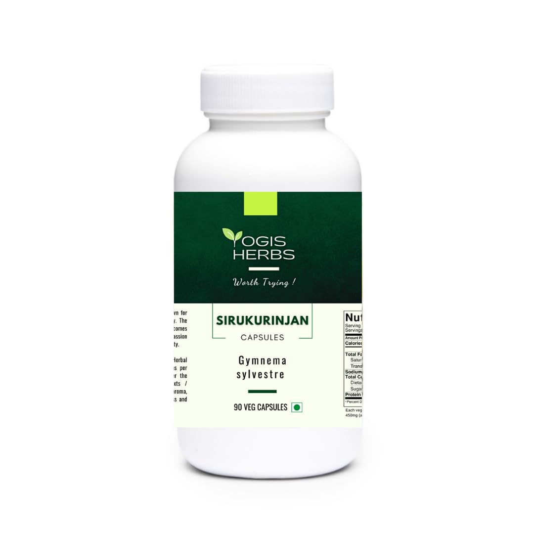 YOGIS HERBS Sirukurinjan Gymnema Sylvestre Capsules - 90 Vegetarian Capsules