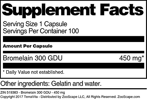 Terravita Bromelain 300 GDU 450 mg - 100 Capsules - image 3