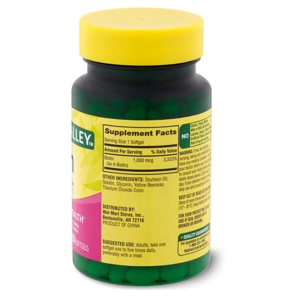 Spring Valley Biotin 1000 mcg Softgels for Hair, Skin & Nails - 300 Softgels - image 2