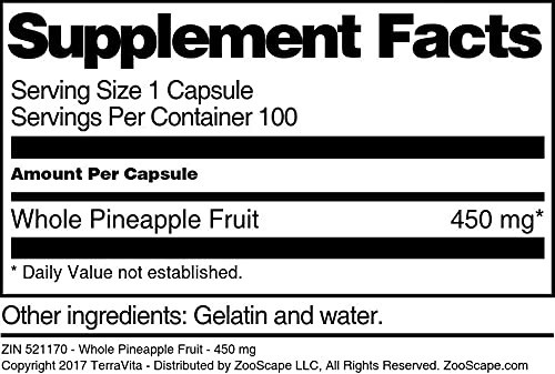 Terravita Whole Pineapple Fruit - 450 mg (100 Capsules, ZIN: 521170)