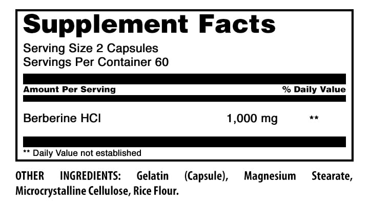 Amazing Formulas Berberine 1000mg Per Serving Capsules Supplement