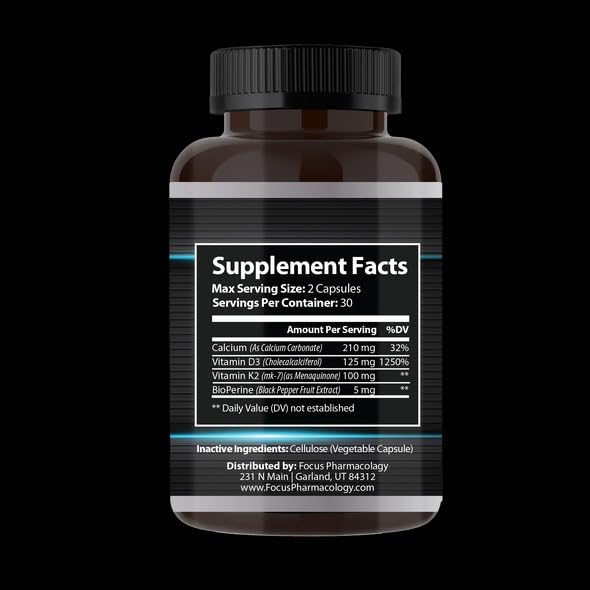 Focus Pharmacology Vitamin D3 10,000 IU with K2 - 180 Capsules - image 2