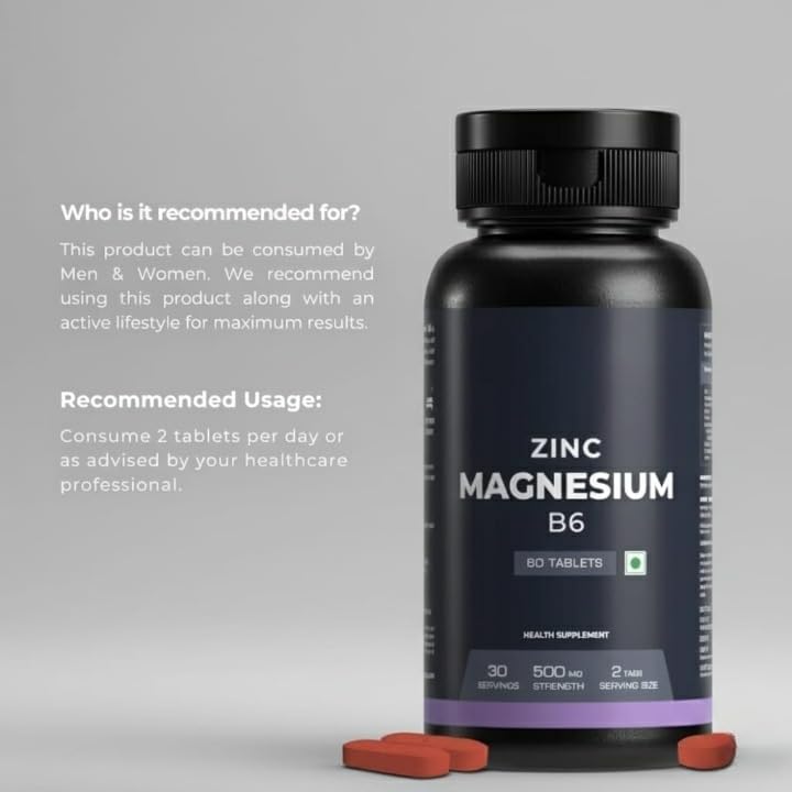 Generic Magnesium with Zinc and Vitamin B6 for Muscle Support - 60 Tablets - image 2