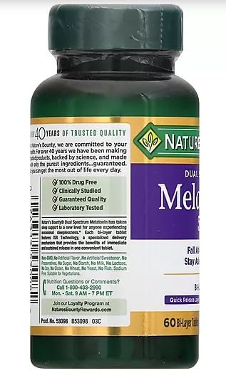 Nature's Bounty Melatonin 5 mg Bi-Layer Tablets - 180 Count - image 2
