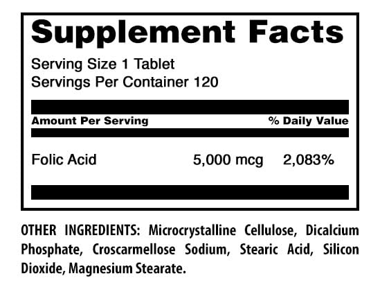 Amazing Formulas Folic Acid 5000 Mcg per Serving