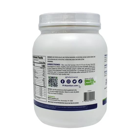 PERFORMANCE INSPIRED Whey Protein Powder Vanilla Bean 25G - 2lb - image 9