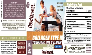 RawHarvest Collagen Type II with Turmeric, Vitamin C & MSM - 240 Capsules - image 2