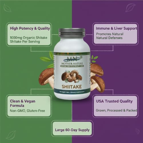 MN Mother Nature Shiitake Mushroom Supplement 1000mg - 120 Capsules - image 3