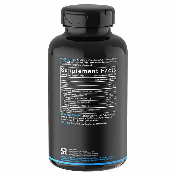 Sports Research Triple Strength Omega 3 Fish Oil - 150 Softgels - image 2