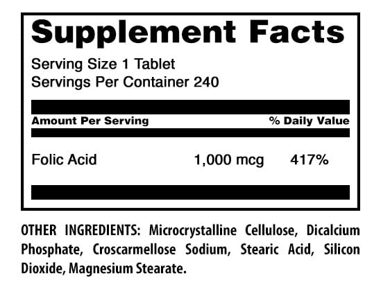 Amazing Formulas Folic Acid 1000 mcg (1 mg) Tablets Supplement