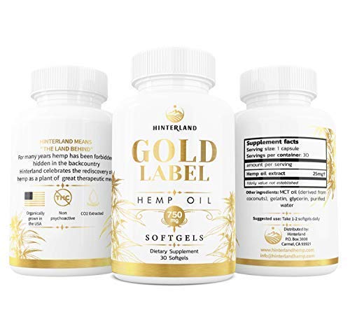 Hinterland Gold Label Hemp Oil 25mg - 30 Softgels - image 2