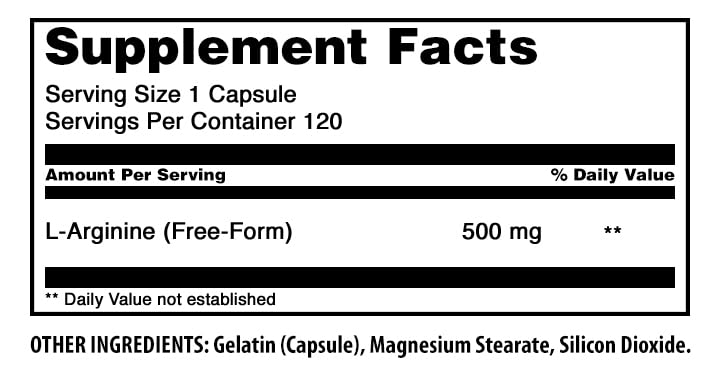 Amazing Nutrition L-Arginine 500 mg Amino Acid - 120 Capsules - image 2