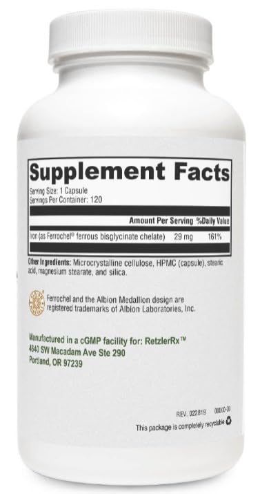 HormoneSynergy Iron Glycinate 29mg - 120 Vegetarian Capsules - image 2