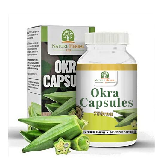 Nature Herbal Life Okra Capsules 750 mg - 60 Vegetarian Capsules
