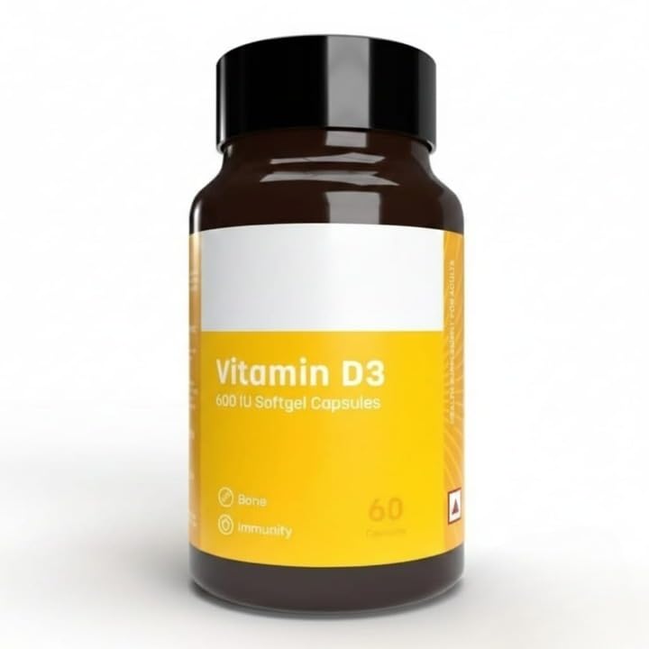 Generic Vitamin D3 600 IU Capsules for Bone Health & Immunity - 60 Capsules