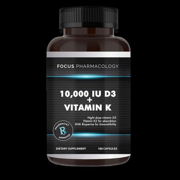 Focus Pharmacology Vitamin D3 10,000 IU with K2 - 180 Capsules