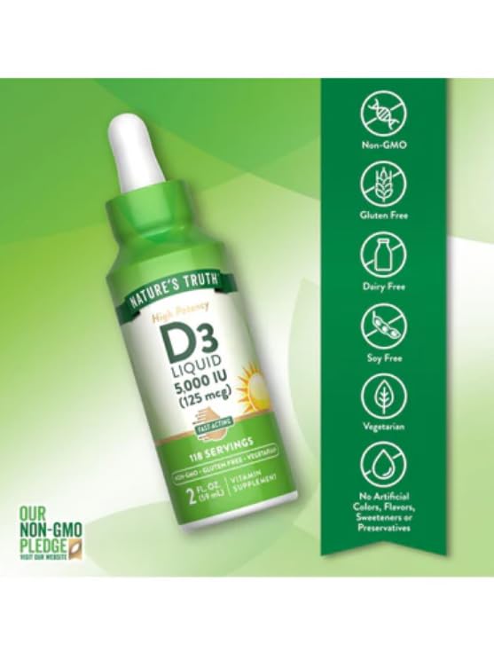 Nature's Truth Vitamin D3 5000 IU Liquid - 2 fl oz, Pack of 4 - image 5