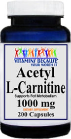 Vitamins Because Acetyl L-Carnitine 1000 mg - 200 Capsules