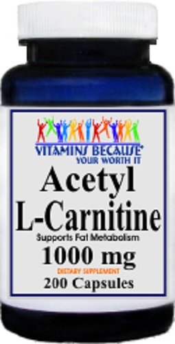 Vitamins Because Acetyl L-Carnitine 1000 mg - 200 Capsules