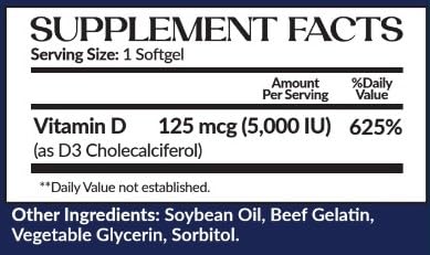 VitaVita Nutritions Vitamin D3 5000 IU - 100 Softgels - image 3