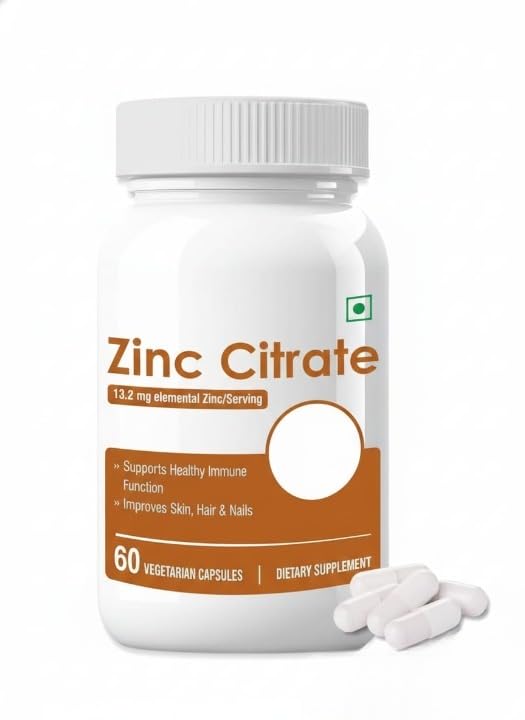 Zinc Citrate Supplement for Skin, Hair & Nails - 60 Vegetarian Capsules