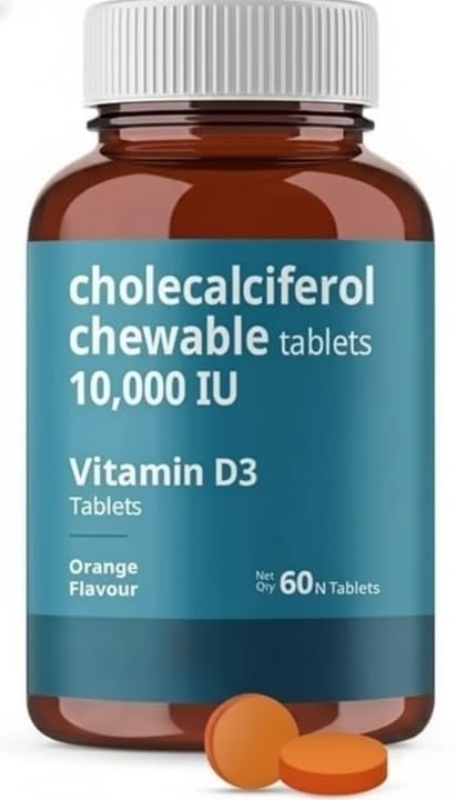 Generic Vitamin D3 10000 IU Chewable Tablets Orange Flavour - 60 Tablets
