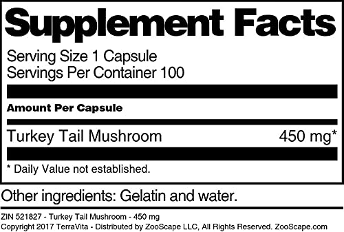 Terravita Turkey Tail Mushroom - 450 mg (100 Capsules, ZIN: 521827)