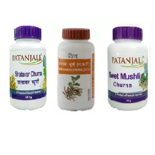 Patanjali Shatavar, Swet Mushli & Ashwagandha Churna Combo - 3 x 100g