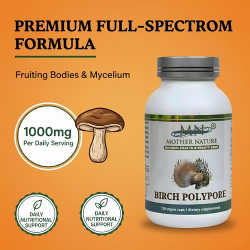 MN Mother Nature Birch Polypore Mushroom 1000mg - 120 Vegan Capsules - image 2