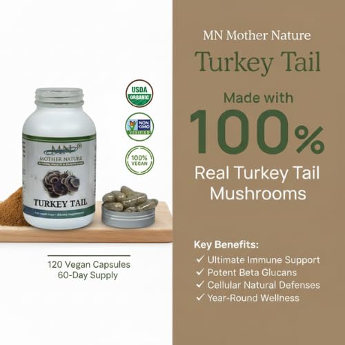 Mother Nature Turkey Tail Mushroom 1000mg Immune Support - 120 Capsules - image 3