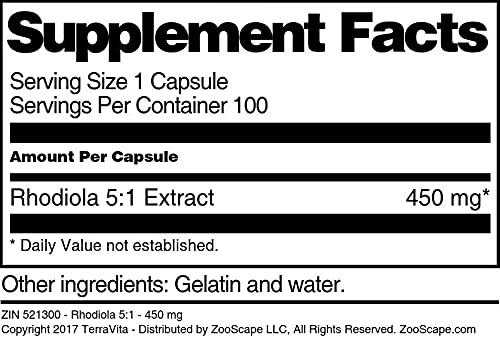 Terravita Rhodiola 5:1 Extract 450 mg - 100 Capsules - image 3