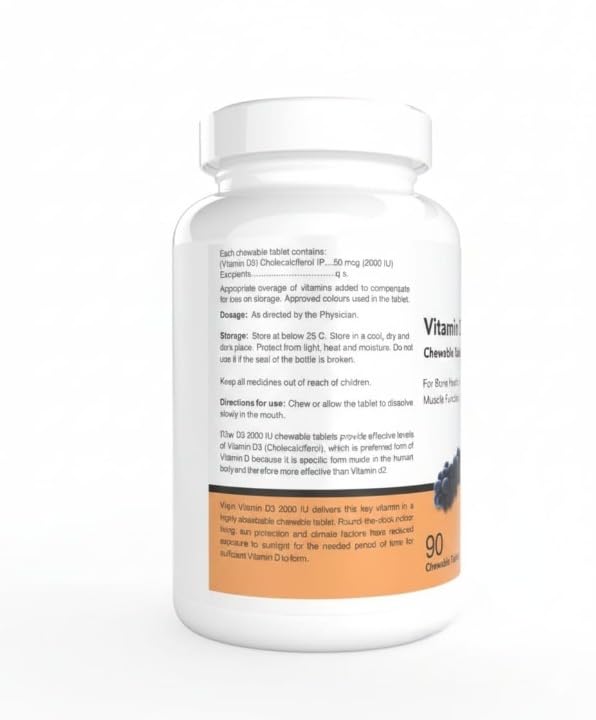 Generic Vitamin D3 2000 IU Chewable Tablets for Bone Health - 90 Tablets - image 2