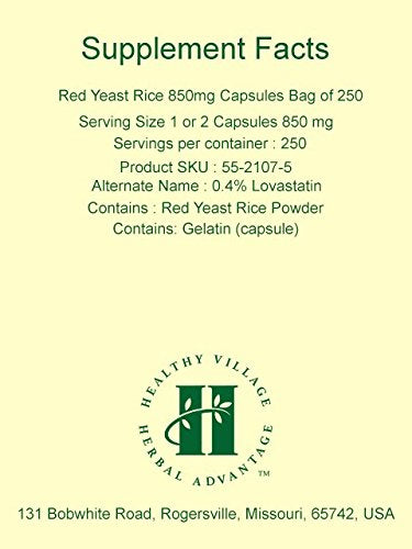 Herbal Advantage Red Yeast Rice 850mg - 250 Capsules - image 4