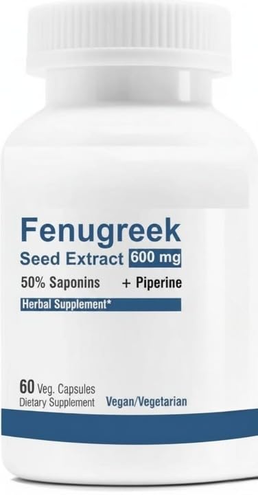 Fenugreek Premium Standardized 600 mg with Piperine - 60 Vegetarian Capsules