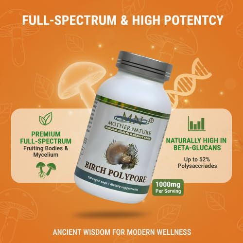 MN Mother Nature Birch Polypore Mushroom 1000mg - 120 Vegan Capsules - image 3