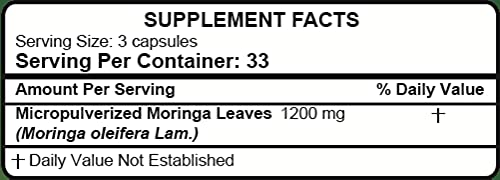 Hanan Moringa Superfood Powder Capsules 100 ct. Pure Moringa oleifera