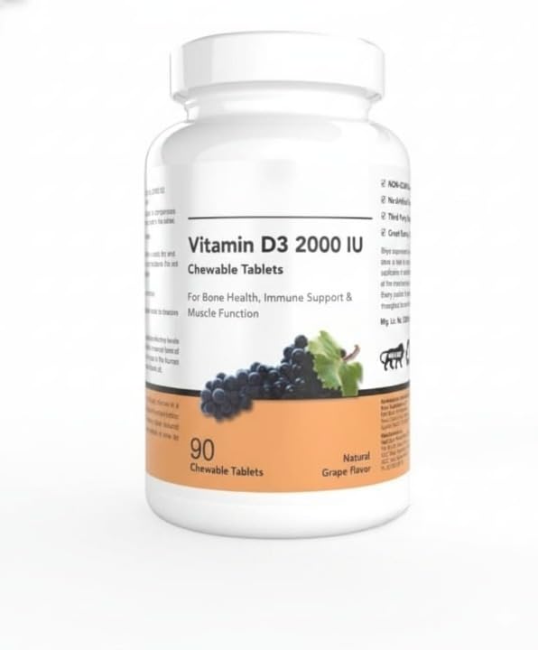Generic Vitamin D3 2000 IU Chewable Tablets for Bone Health - 90 Tablets
