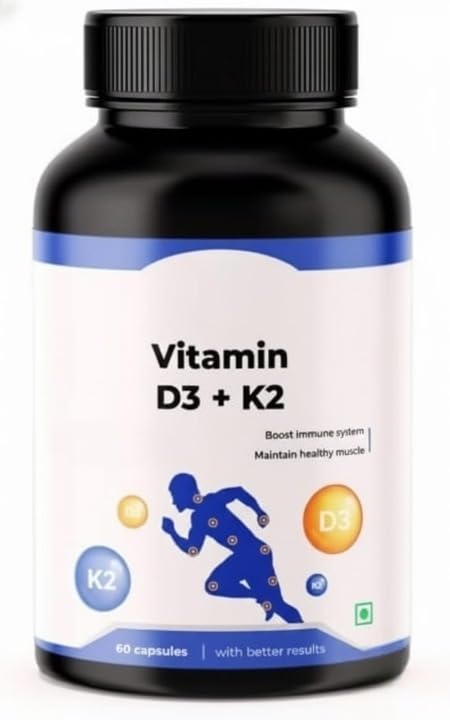Vitamin D3 with K2 MK7 Supplement for Bone & Heart Health - 60 Capsules