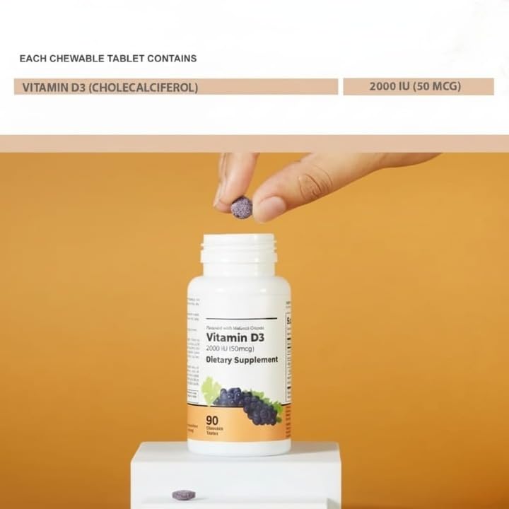 Generic Vitamin D3 2000 IU Chewable Tablets for Bone Health - 90 Tablets - image 3