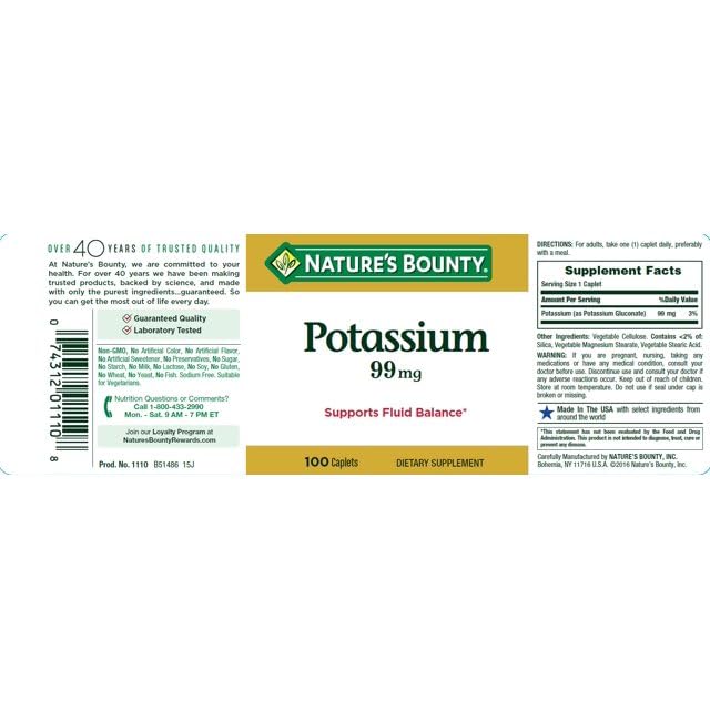 Nature's Bounty Potassium Gluconate 99mg - 100 Caplets - image 5