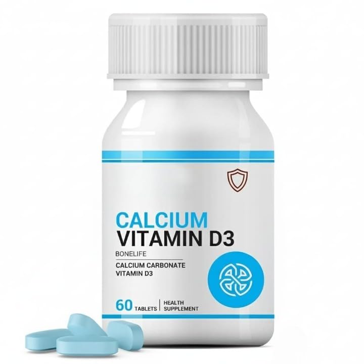 Generic Calcium and Vitamin D3 Tablets for Bone Support - 60 Tablets