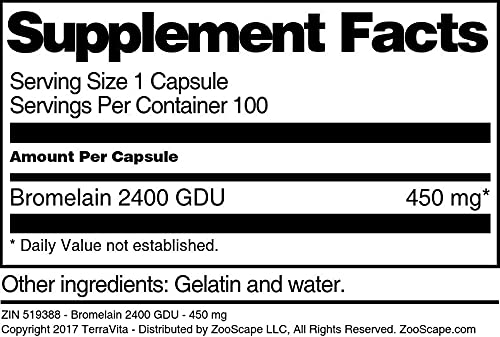 Terravita Bromelain 2400 GDU 450 mg - 100 Capsules - image 3