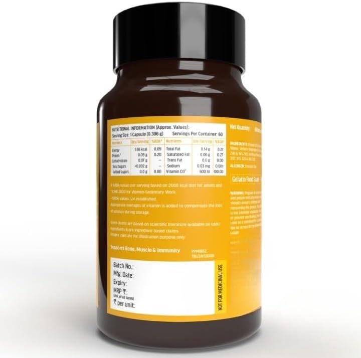 Generic Vitamin D3 600 IU Capsules for Bone Health & Immunity - 60 Capsules - image 4