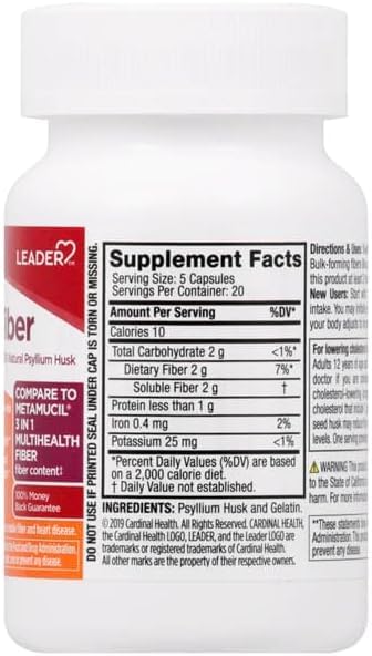 Leader Daily Psyllium Husk Powder Supplement - 600 Capsules - image 3