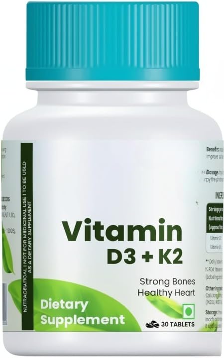 Generic Vitamin D3 600 IU + K2 MK7 Supplement - 30 Tablets