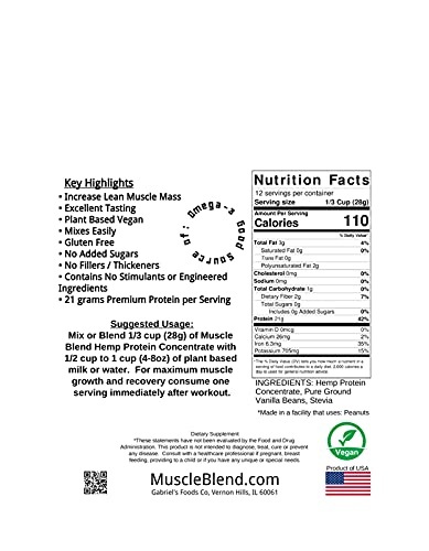 Muscle Blend Vanilla Hemp Heart Protein Concentrate Powder - 12 oz - image 3