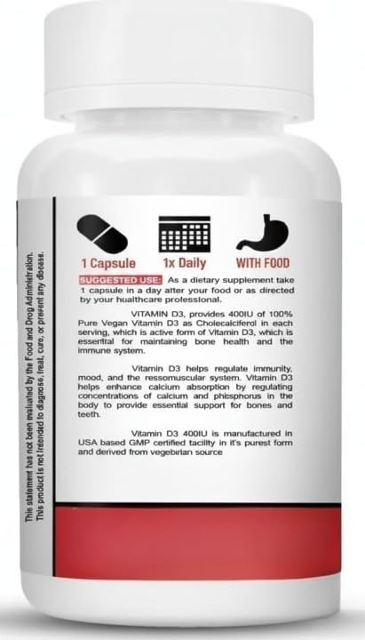 Generic Vitamin D3 400IU with K2 Supplement for Bone Health - 60 Capsules - image 2