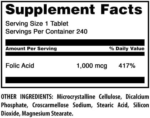 Amazing Formulas Folic Acid 1000 mcg (1 mg) Tablets Supplement